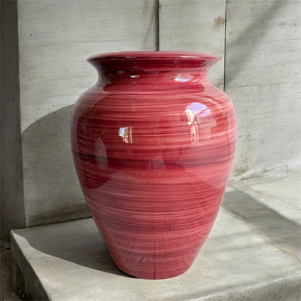 Glossy Red Striped Vase made in Italy